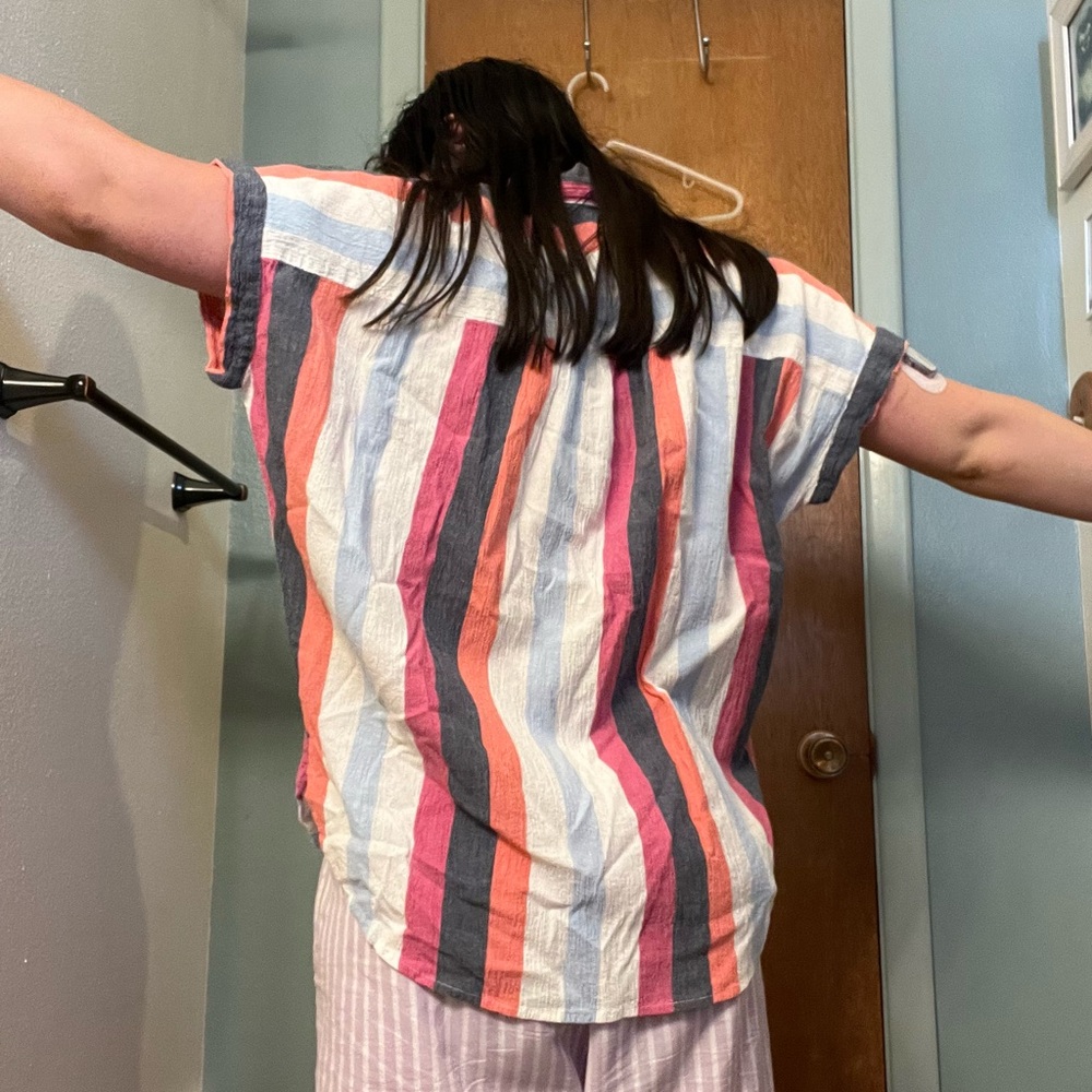 Oversized Striped Button Down, Time and Tru